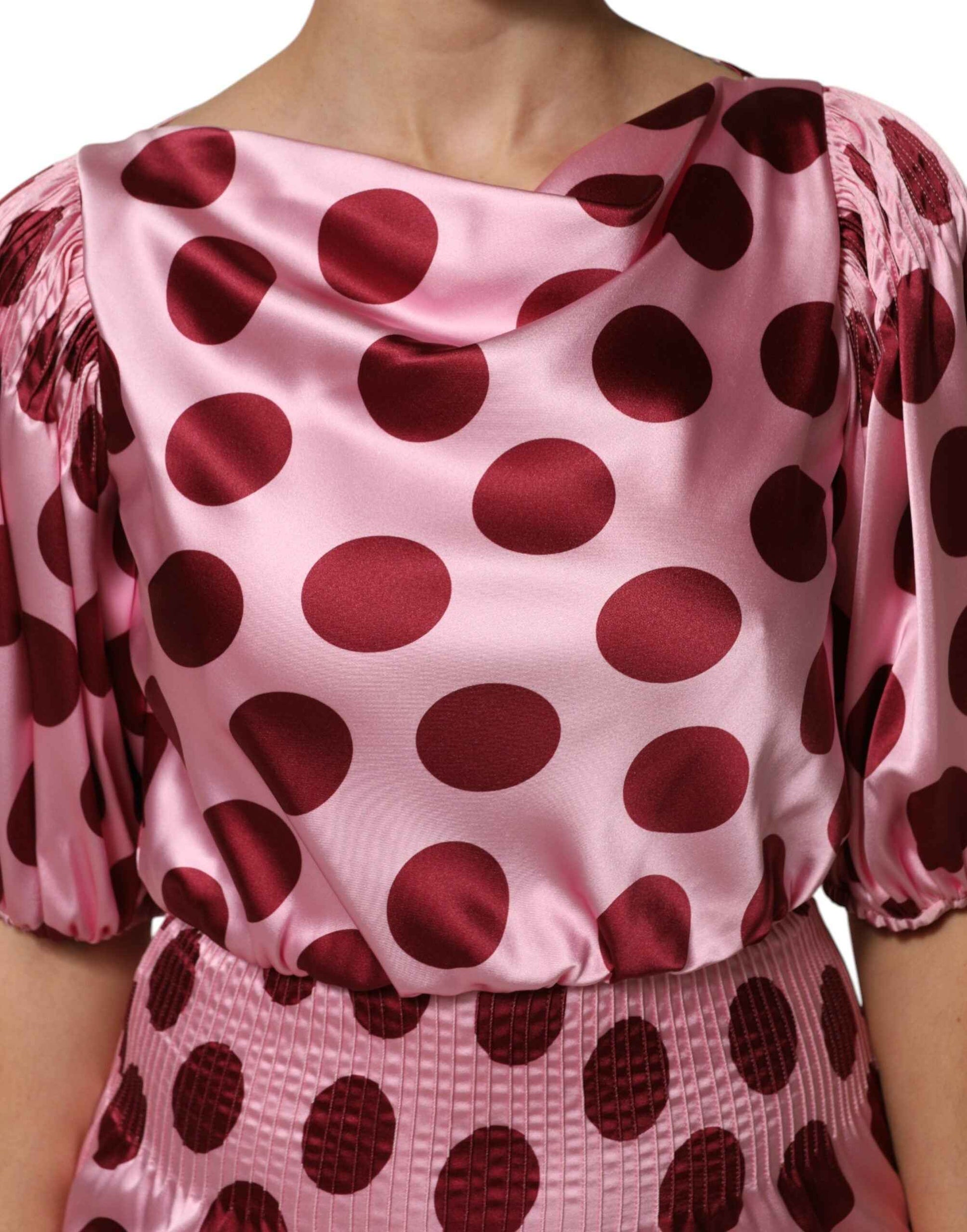 Dolce & Gabbana Pink Red Polka Dot Silk Satin Maxi Gown Dress by Dolce & Gabbana