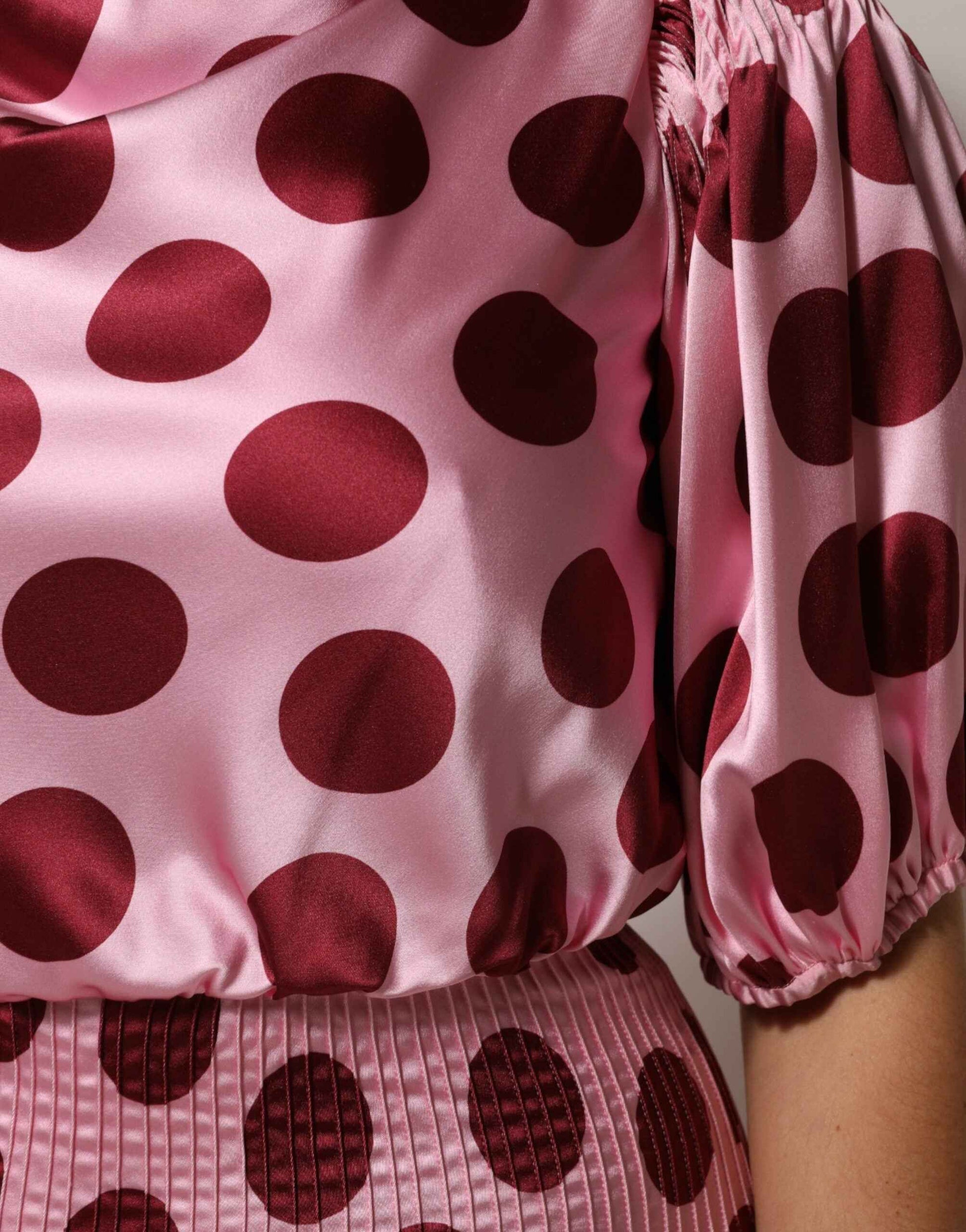 Dolce & Gabbana Pink Red Polka Dot Silk Satin Maxi Gown Dress by Dolce & Gabbana