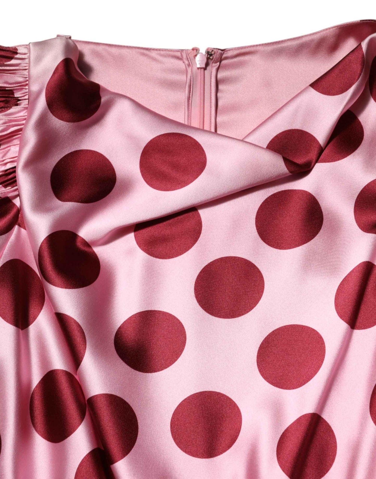 Dolce & Gabbana Pink Red Polka Dot Silk Satin Maxi Gown Dress by Dolce & Gabbana