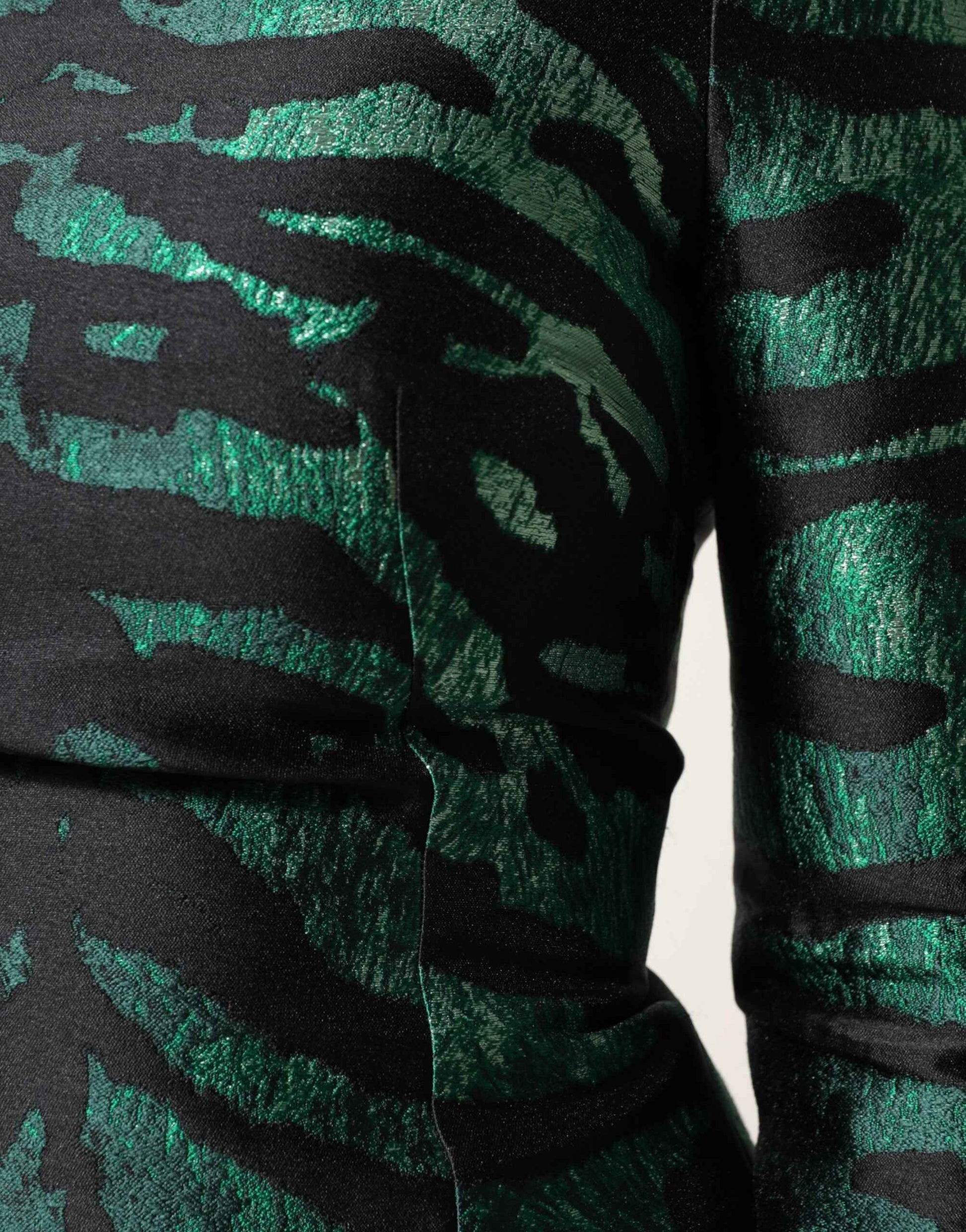 Dolce & Gabbana Black Green Metallic Jacquard Mini Long Dress by Dolce & Gabbana