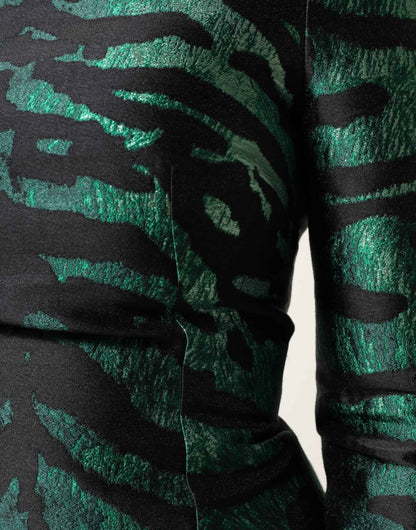 Dolce & Gabbana Black Green Metallic Jacquard Mini Long Dress by Dolce & Gabbana
