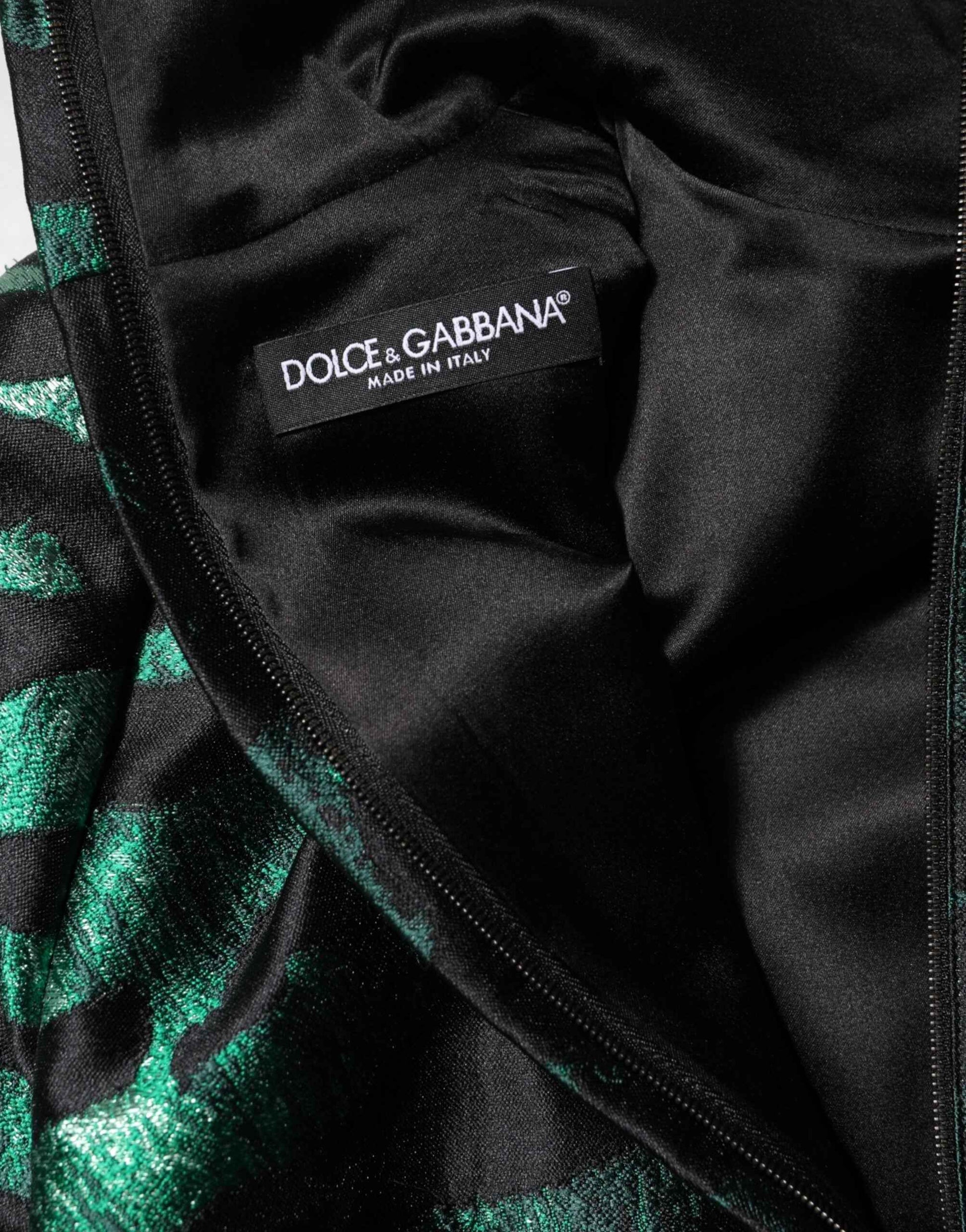 Dolce & Gabbana Black Green Metallic Jacquard Mini Long Dress by Dolce & Gabbana