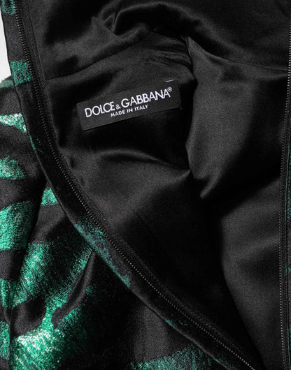 Dolce & Gabbana Black Green Metallic Jacquard Mini Long Dress by Dolce & Gabbana