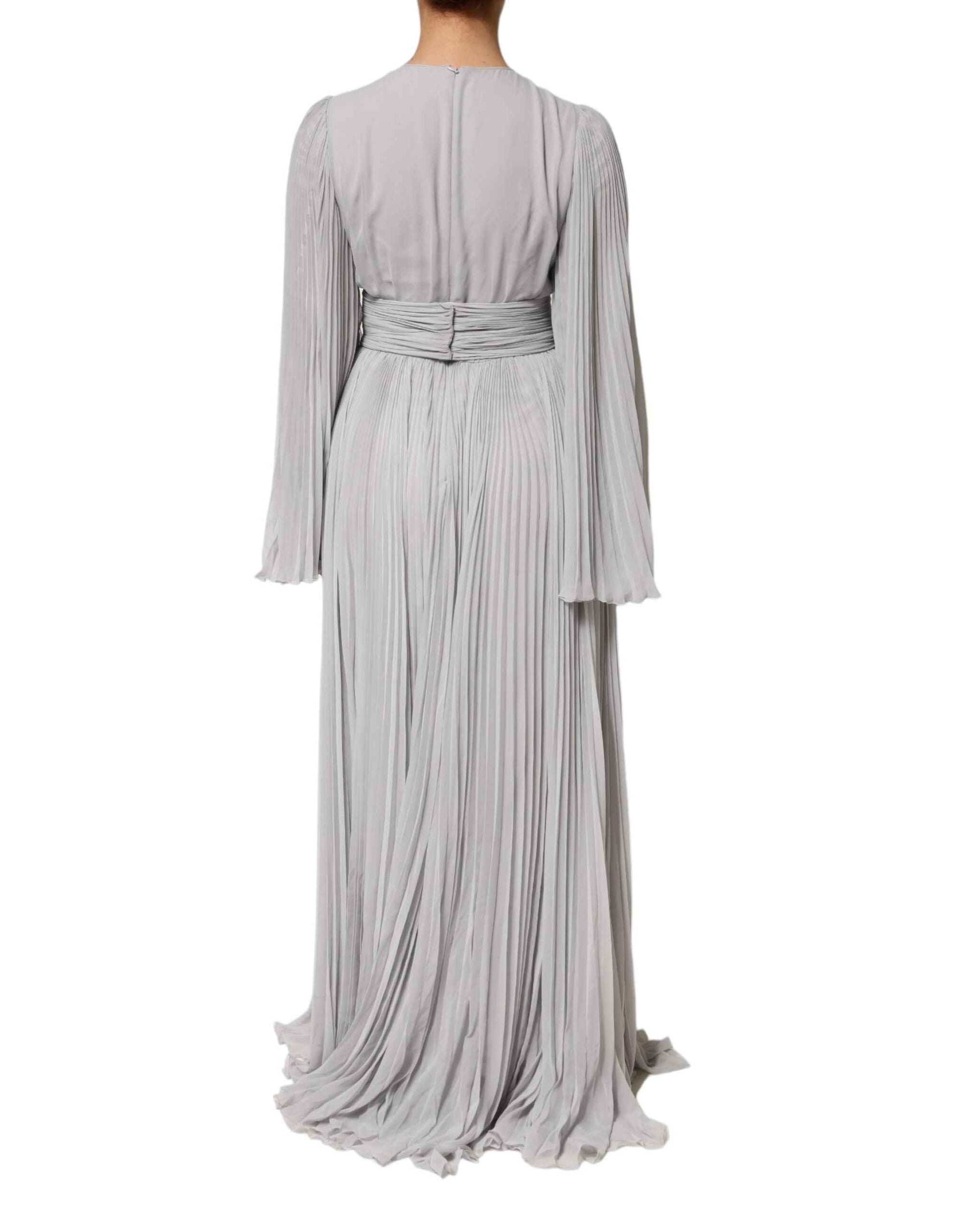 Dolce & Gabbana Grey Pleated Maxi Long Sleeve Silk Blend Gown Dress by Dolce & Gabbana