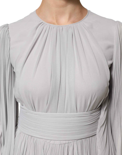 Dolce & Gabbana Grey Pleated Maxi Long Sleeve Silk Blend Gown Dress by Dolce & Gabbana