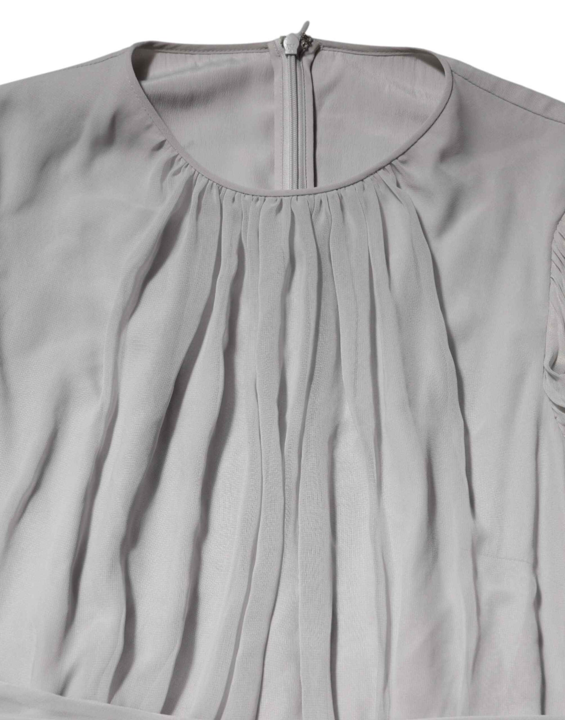Dolce & Gabbana Grey Pleated Maxi Long Sleeve Silk Blend Gown Dress by Dolce & Gabbana
