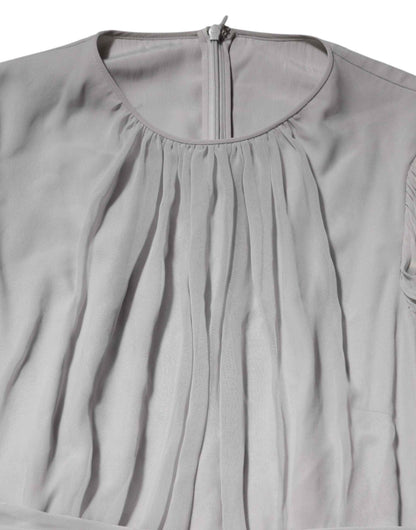 Dolce & Gabbana Grey Pleated Maxi Long Sleeve Silk Blend Gown Dress by Dolce & Gabbana