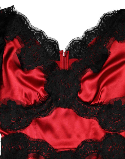 Dolce & Gabbana Red Black Silk Lace Mini Short Sleeve Dress by Dolce & Gabbana