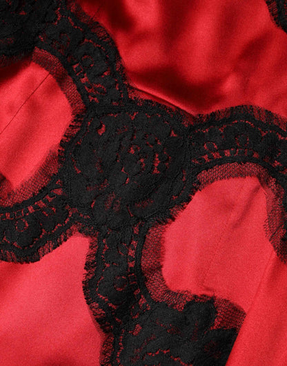 Dolce & Gabbana Red Black Silk Lace Mini Short Sleeve Dress by Dolce & Gabbana