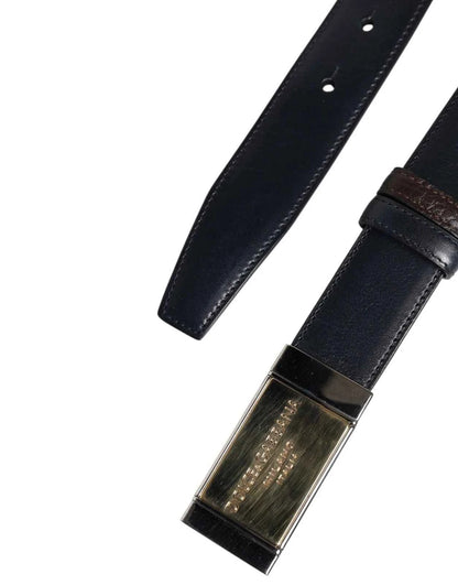 Dolce & Gabbana Blue Brown Leather Buckle Reversible Belt by Dolce & Gabbana
