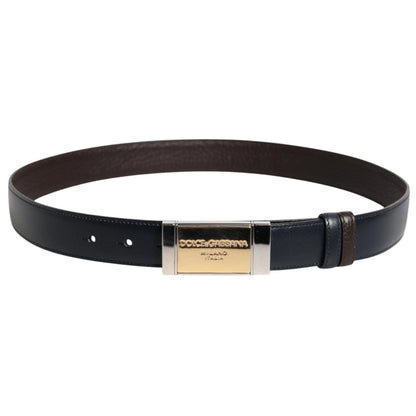 Dolce & Gabbana Blue Brown Leather Buckle Reversible Belt - from Dolce & Gabbana
