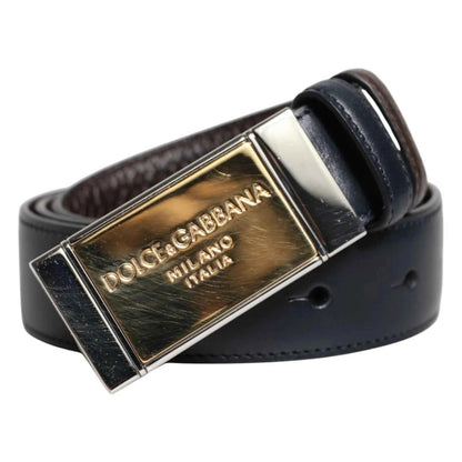 Dolce & Gabbana Blue Brown Leather Buckle Reversible Belt by Dolce & Gabbana