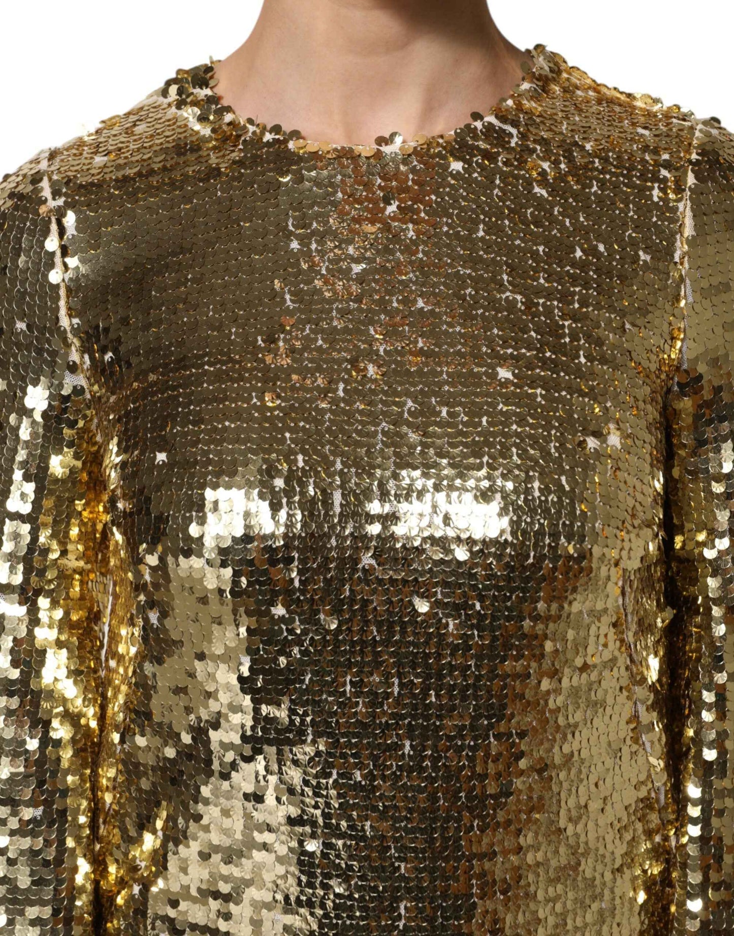 Dolce & Gabbana Gold Sequin Long Sleeve Mini Dress by Dolce & Gabbana