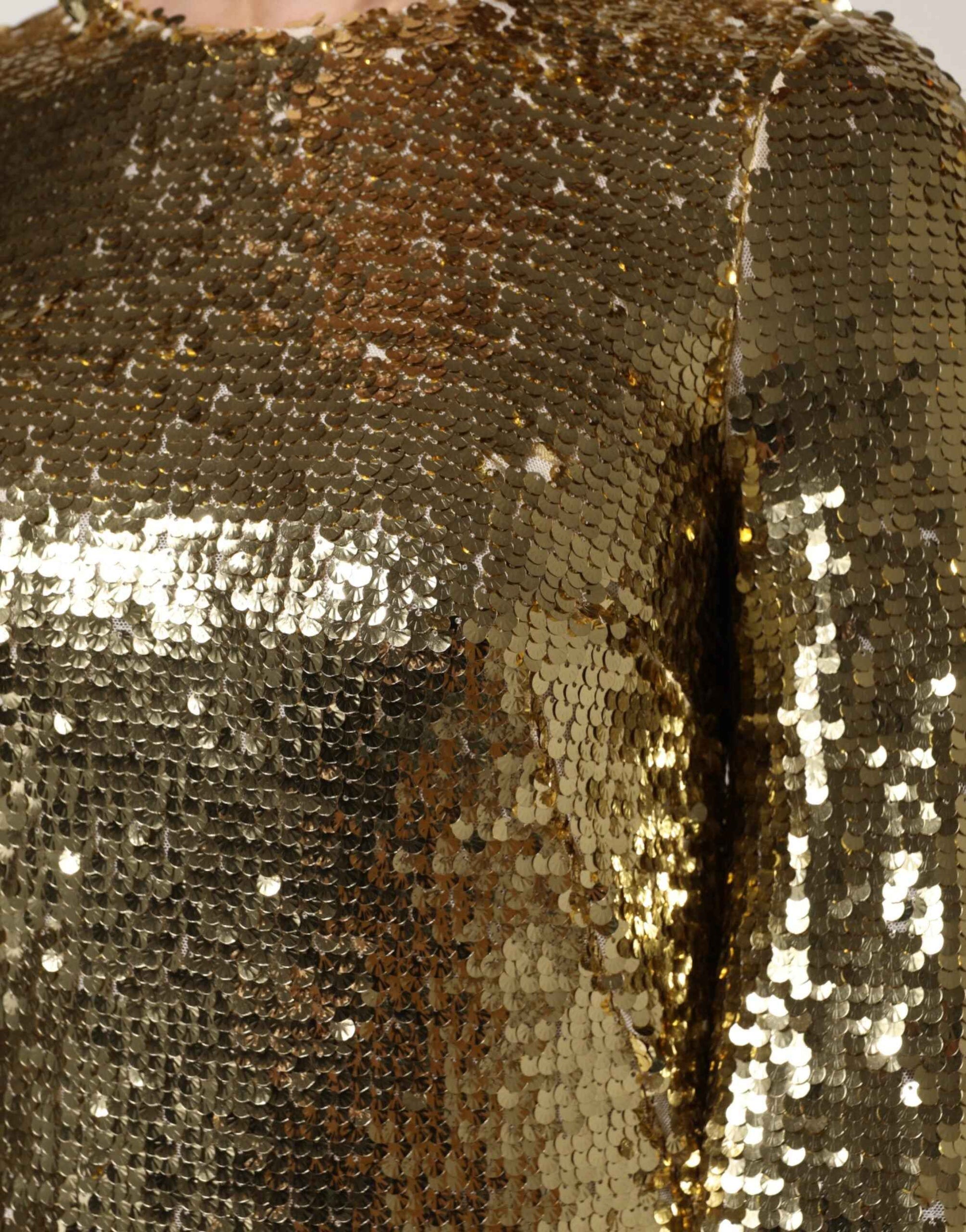 Dolce & Gabbana Gold Sequin Long Sleeve Mini Dress by Dolce & Gabbana