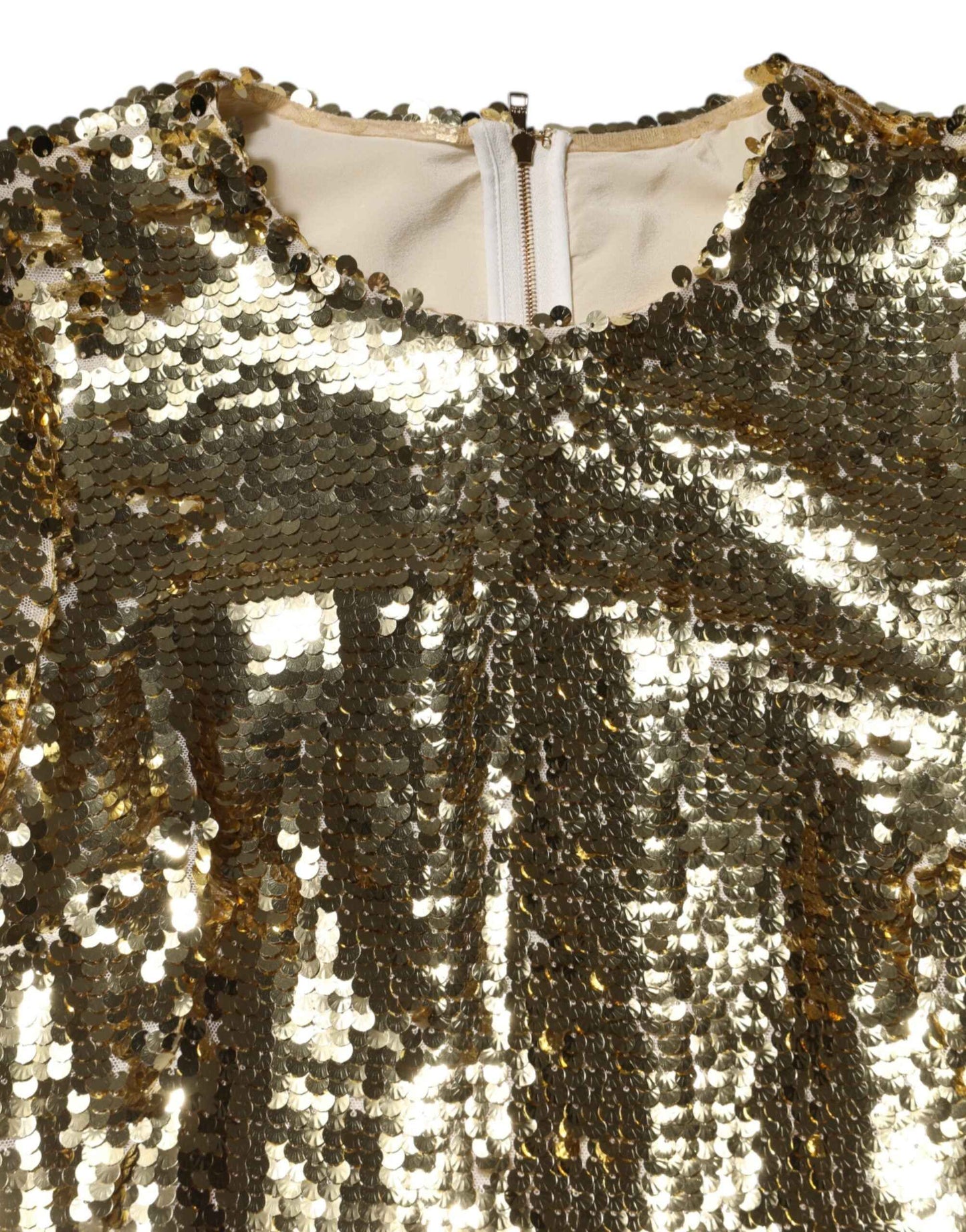 Dolce & Gabbana Gold Sequin Long Sleeve Mini Dress by Dolce & Gabbana
