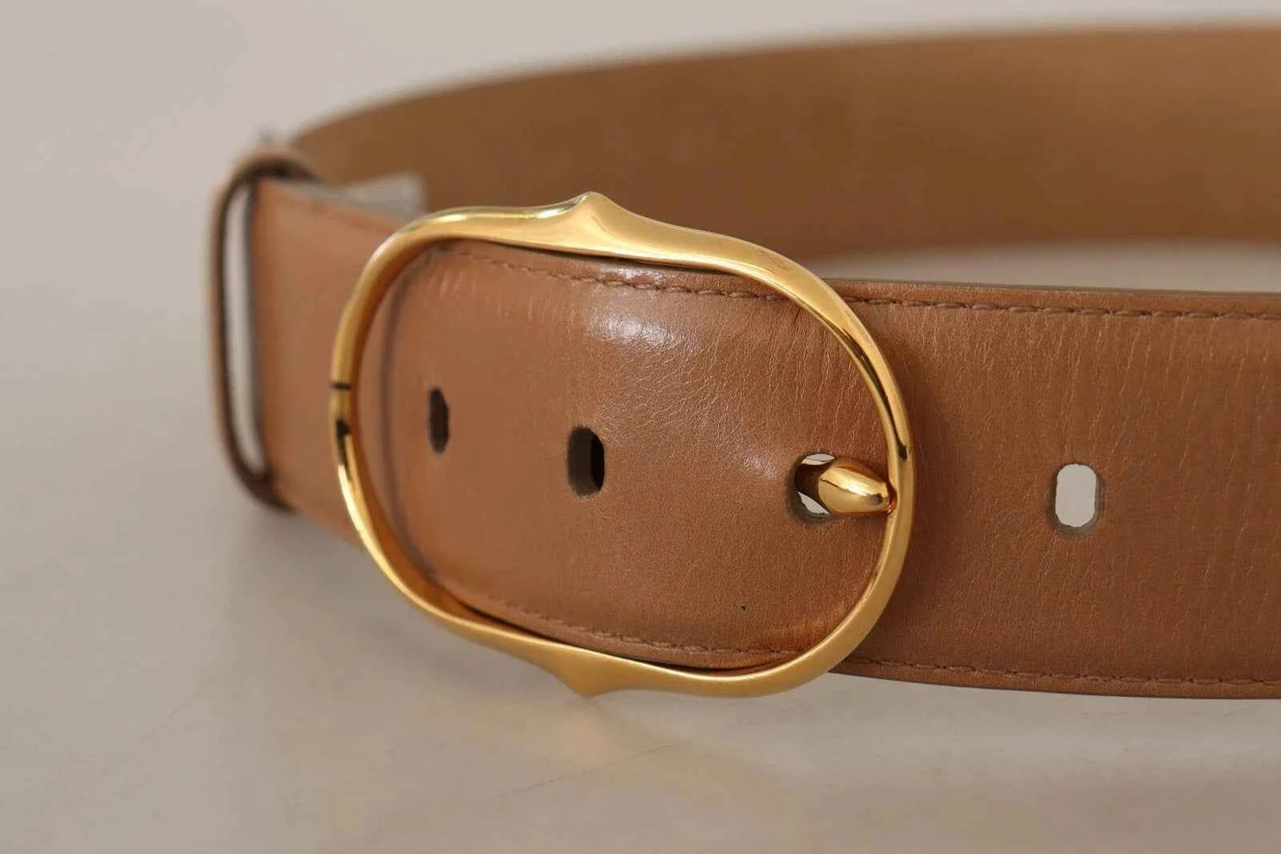 Costume National Brown Leather Gold Metal Oval Buckle Belt by Costume National