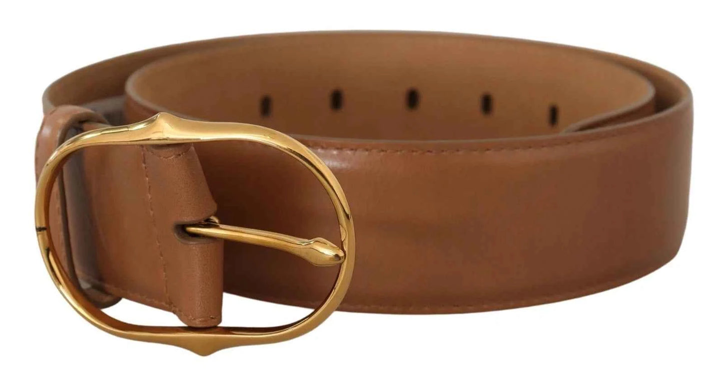 Costume National Brown Leather Gold Metal Oval Buckle Belt by Costume National