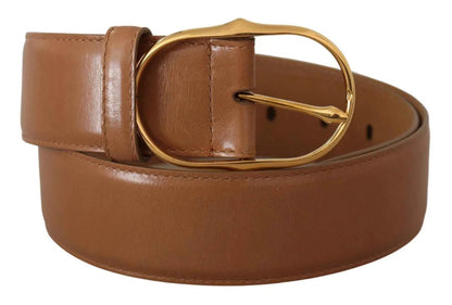Costume National Brown Leather Gold Metal Oval Buckle Belt by Costume National