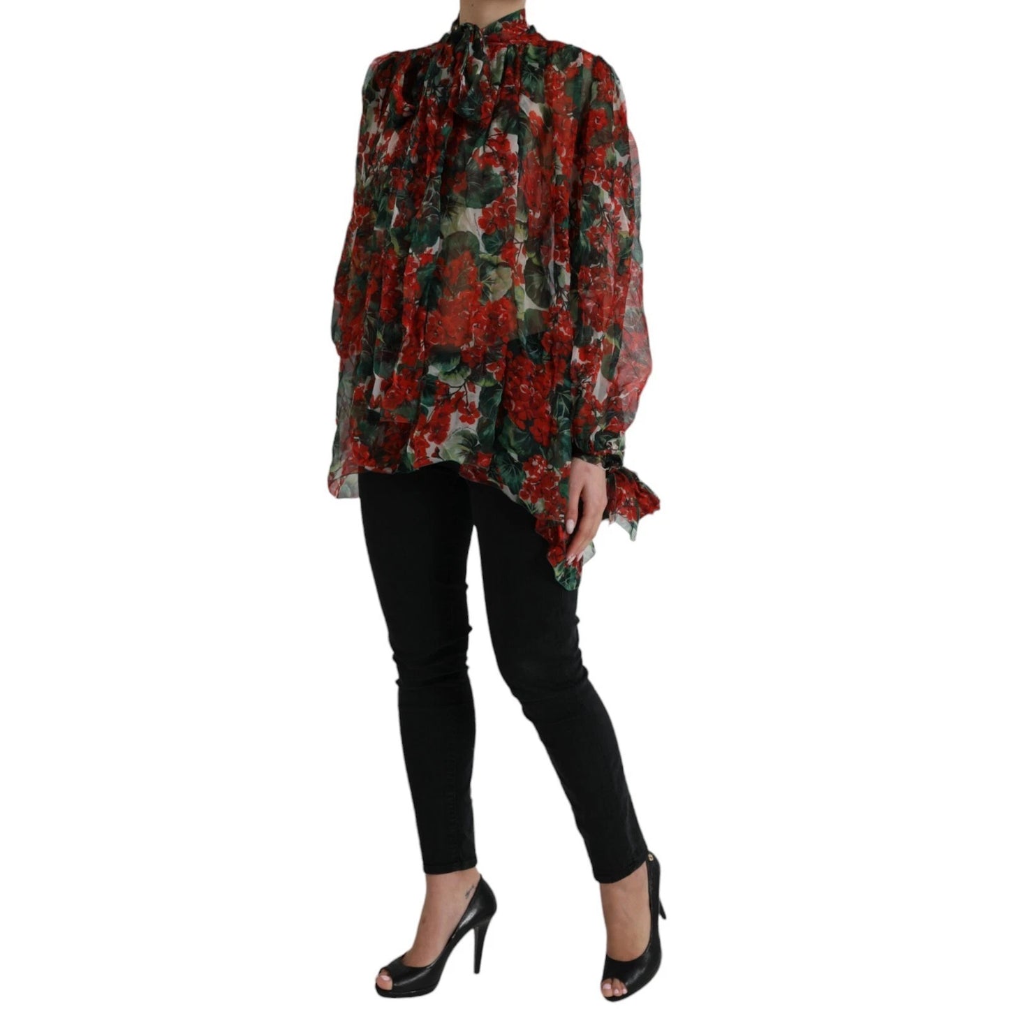 Dolce &amp; Gabbana Multicolor Floral Silk Collar Blouse