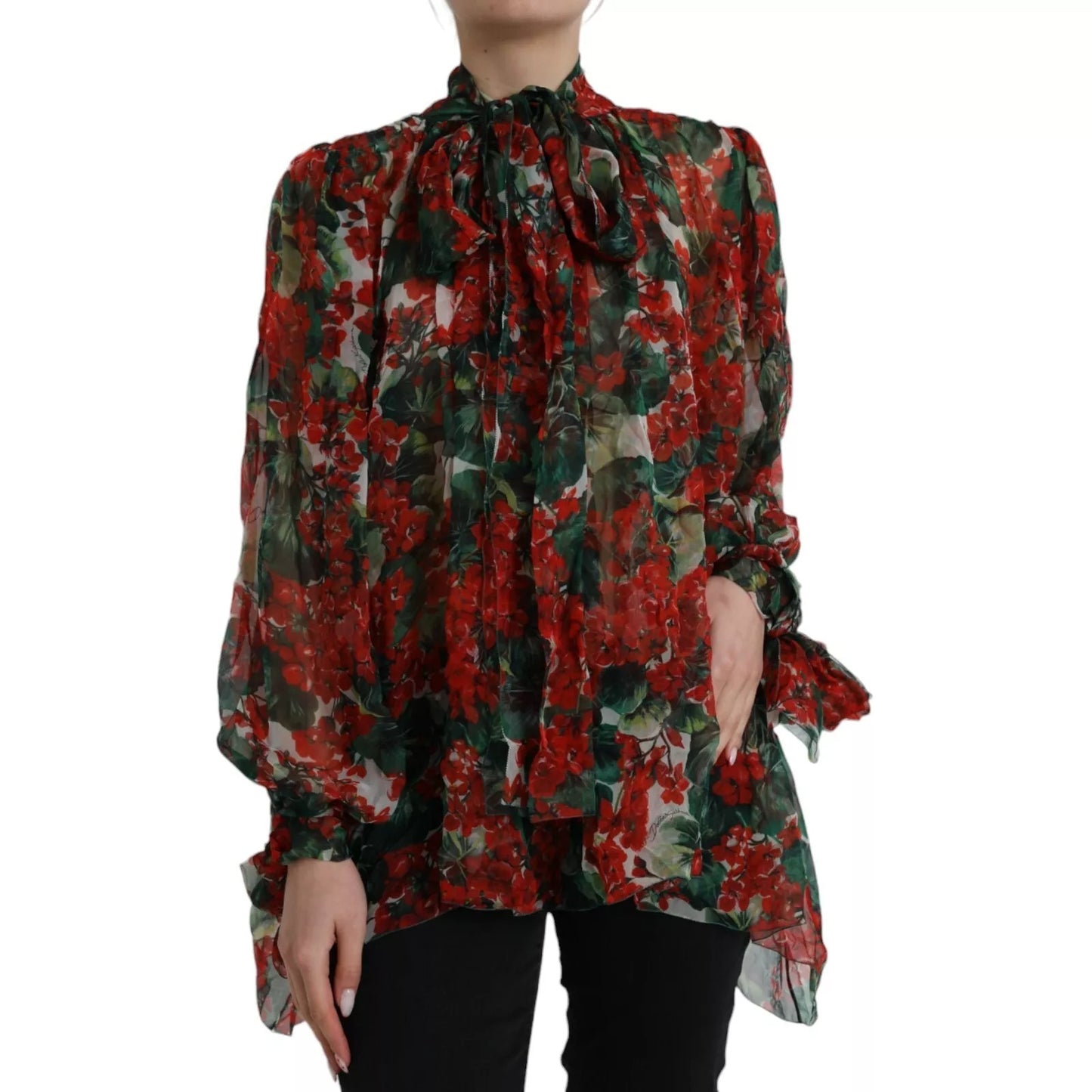 Dolce &amp; Gabbana Multicolor Floral Silk Collar Blouse