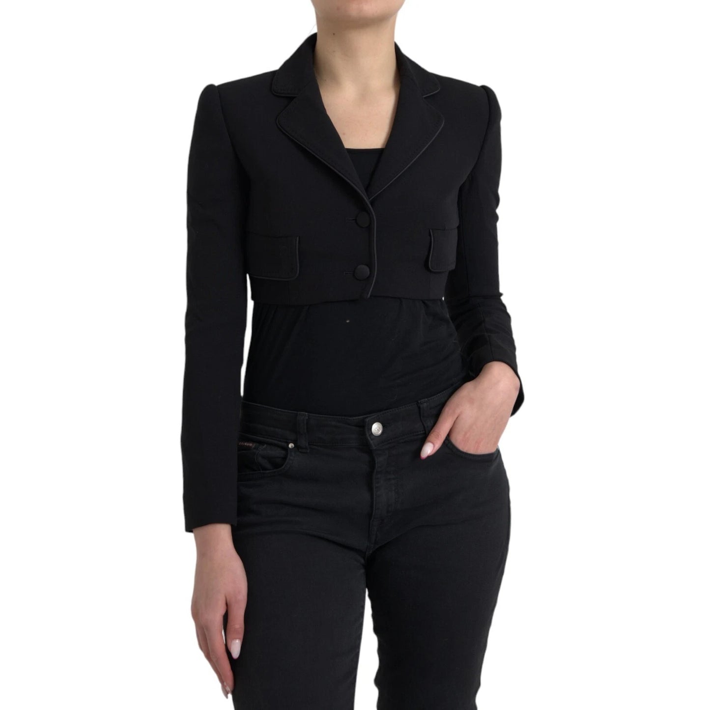 Dolce &amp; Gabbana Black Wool Single Breasted Cropped Jacket