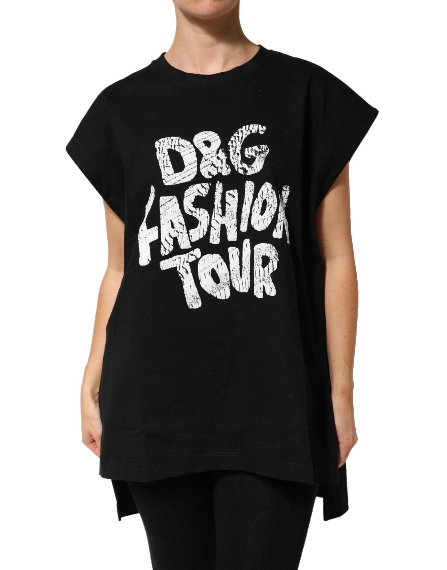 Dolce & Gabbana Black Cotton Sleeveless DG Fashion Top by Dolce & Gabbana