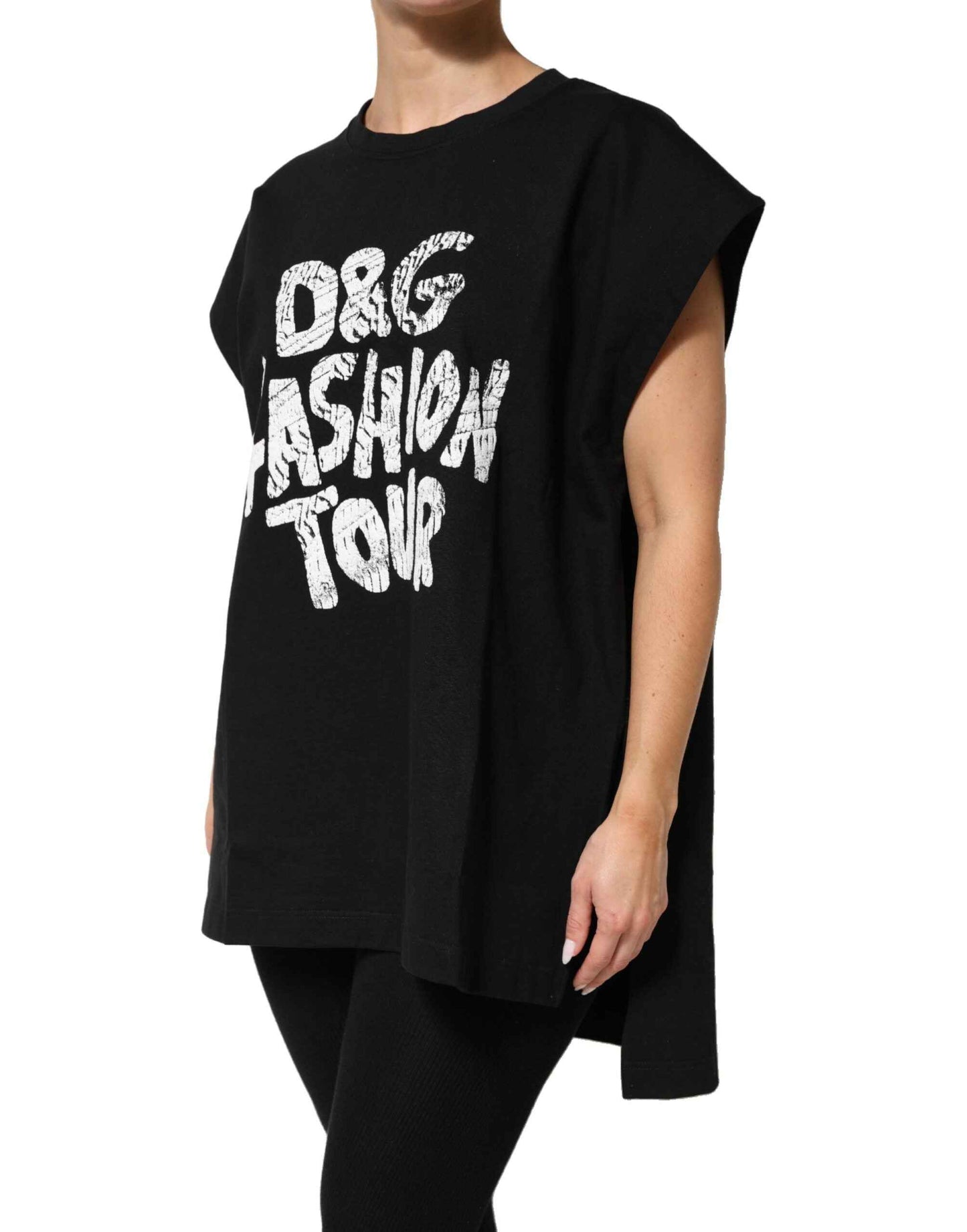 Dolce & Gabbana Black Cotton Sleeveless DG Fashion Top by Dolce & Gabbana