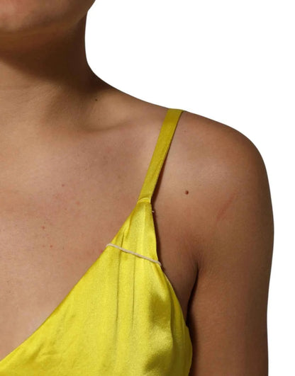 Tonello Yellow Silk Satin Slip Maxi Spaghetti Strap Maxi Dress