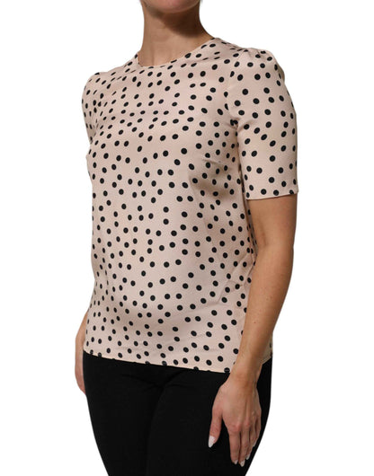 Dolce & Gabbana Beige Black Polka Dot Silk Short Sleeve Blouse Top by Dolce & Gabbana