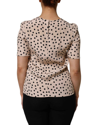 Dolce & Gabbana Beige Black Polka Dot Silk Short Sleeve Blouse Top by Dolce & Gabbana