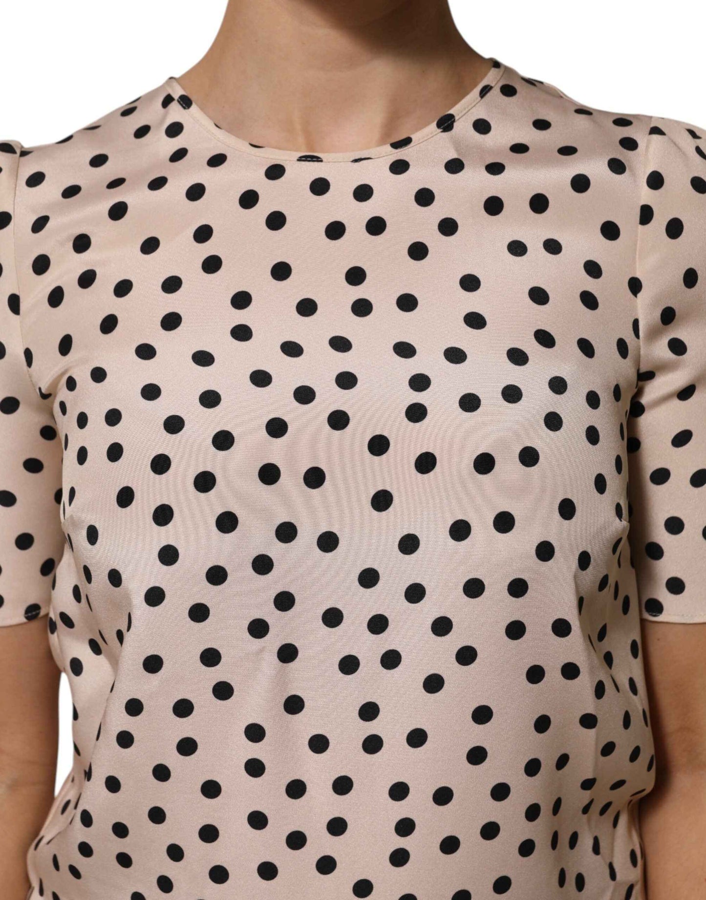 Dolce & Gabbana Beige Black Polka Dot Silk Short Sleeve Blouse Top by Dolce & Gabbana