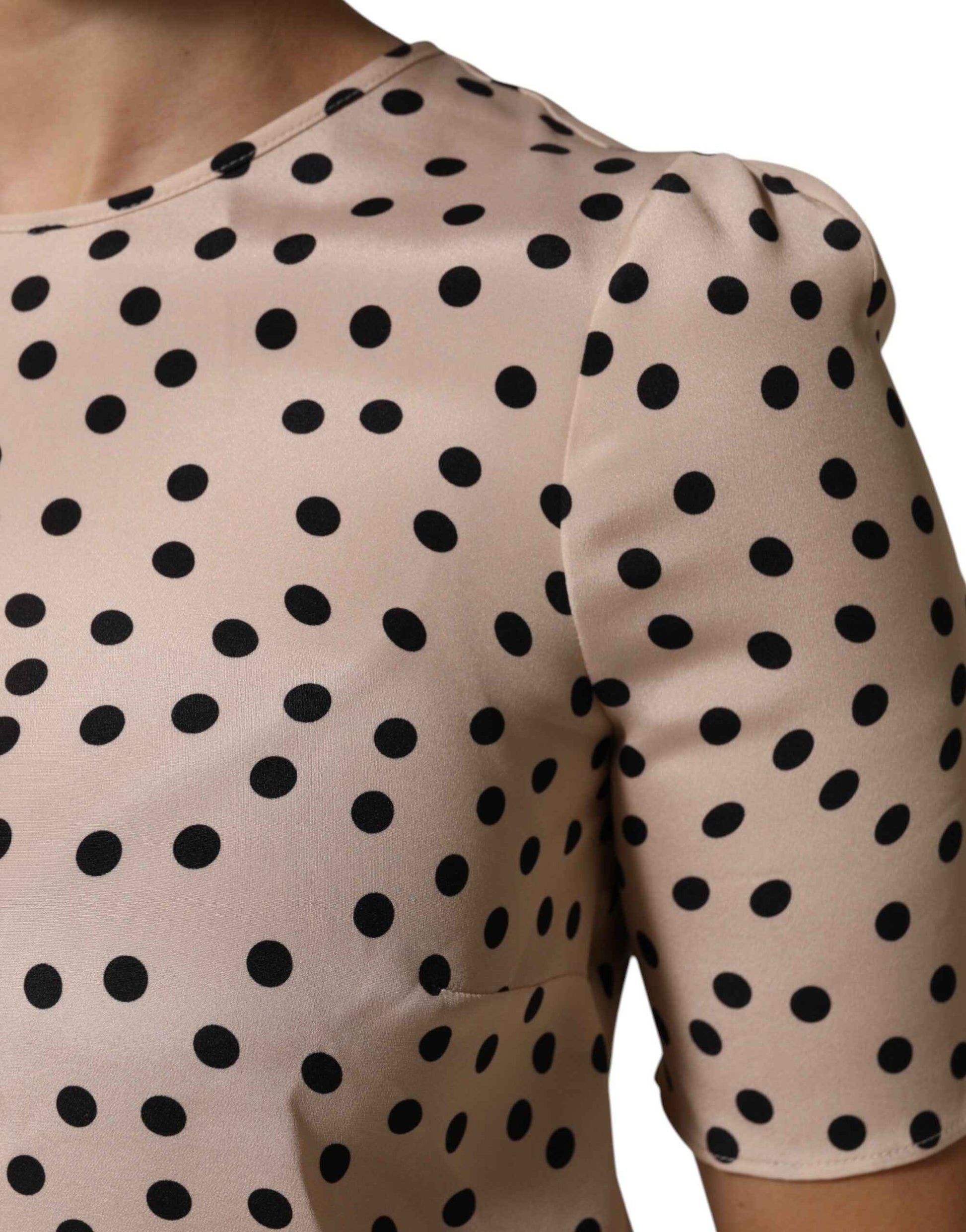 Dolce & Gabbana Beige Black Polka Dot Silk Short Sleeve Blouse Top by Dolce & Gabbana