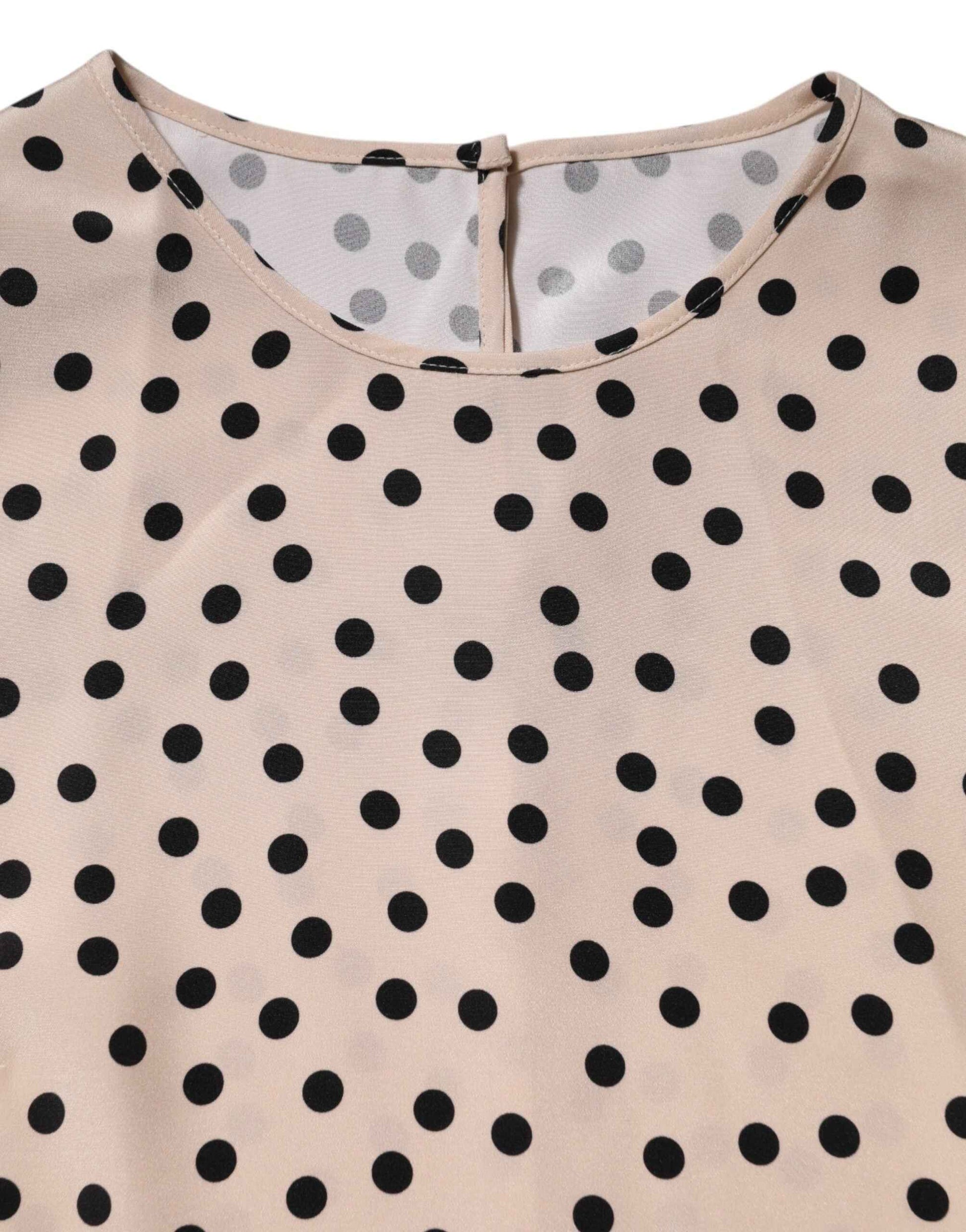 Dolce & Gabbana Beige Black Polka Dot Silk Short Sleeve Blouse Top by Dolce & Gabbana