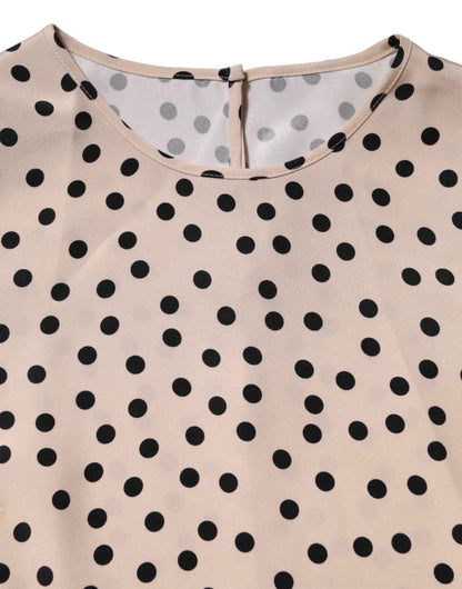 Dolce & Gabbana Beige Black Polka Dot Silk Short Sleeve Blouse Top by Dolce & Gabbana