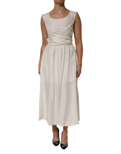 L'Autre Chose Ivory White Sleeveless Maxi Cupro Viscose Dress by L'Autre Chose