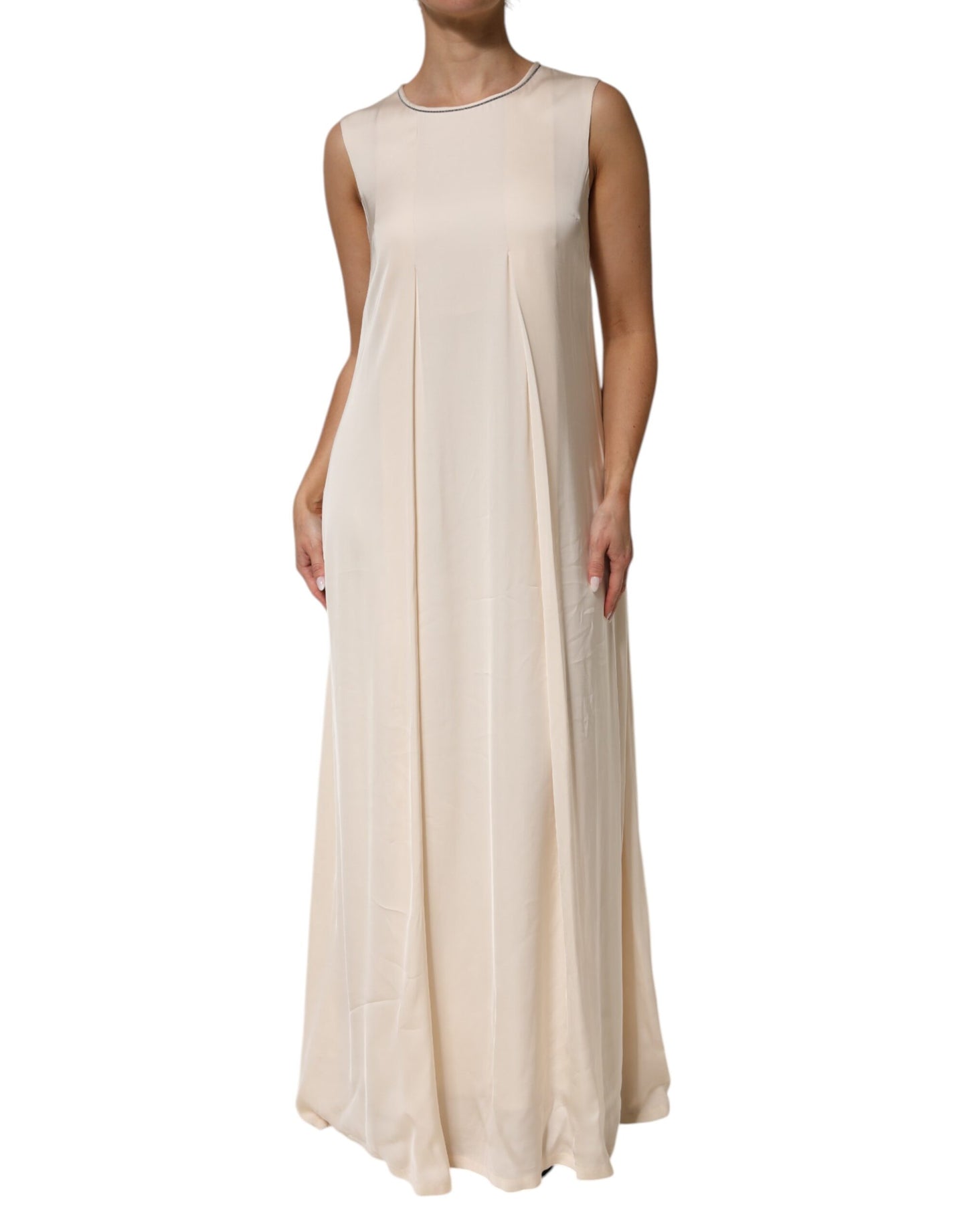 Peserico Beige Viscose Pleated Sleeveless Long Maxi Dress - from Peserico