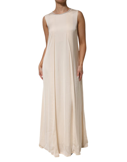 Peserico Beige Viscose Pleated Sleeveless Long Maxi Dress - from Peserico