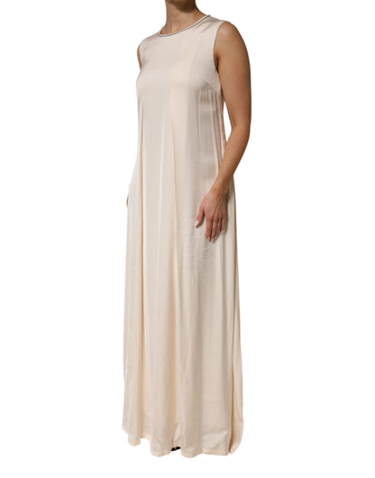 Peserico Beige Viscose Pleated Sleeveless Long Maxi Dress - from Peserico