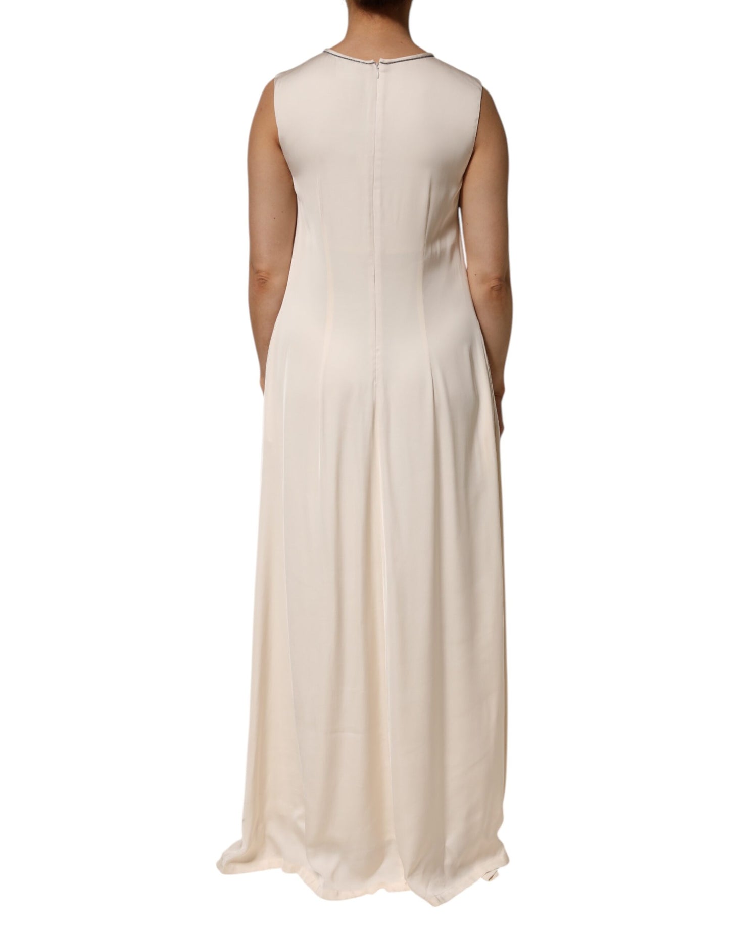Peserico Beige Viscose Pleated Sleeveless Long Maxi Dress - from Peserico
