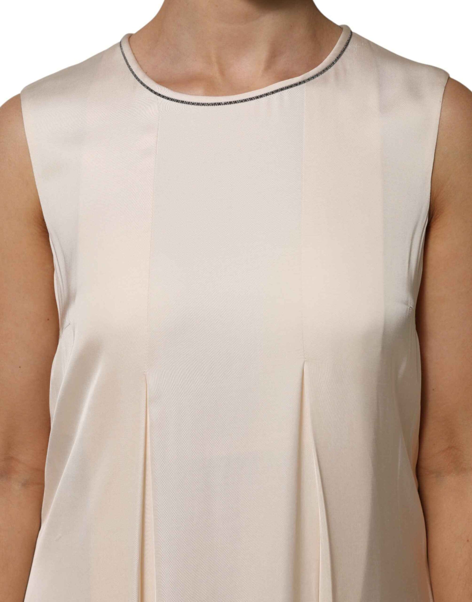 Peserico Beige Viscose Pleated Sleeveless Long Maxi Dress by Peserico