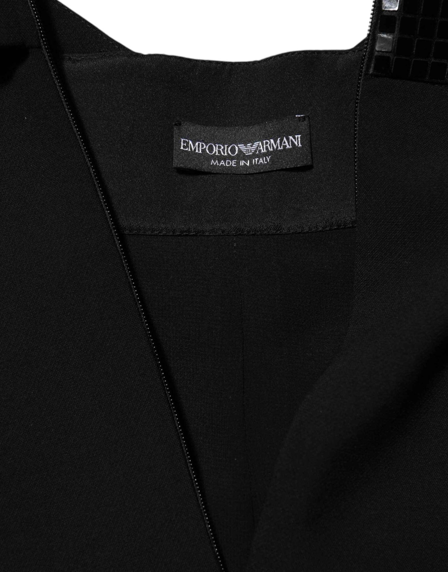 Emporio Armani Black Sheer Sleeve Belted V-Neck Mini Dress by Emporio Armani