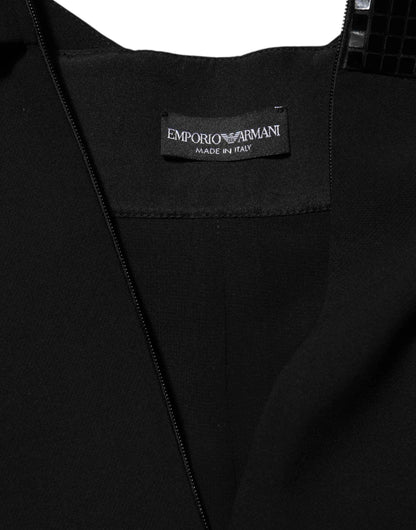 Emporio Armani Black Sheer Sleeve Belted V-Neck Mini Dress by Emporio Armani
