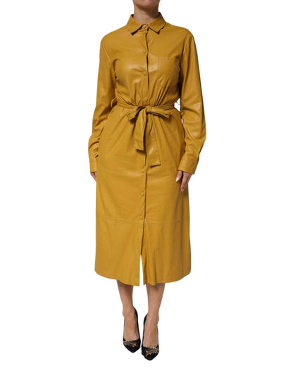PINKO Polyester Belted Shirt Midi Long Sleeve Yellow Mustard by PINKO
