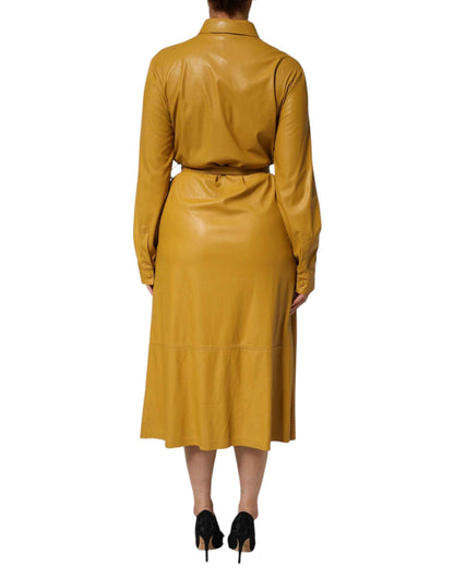 PINKO Polyester Belted Shirt Midi Long Sleeve Yellow Mustard by PINKO