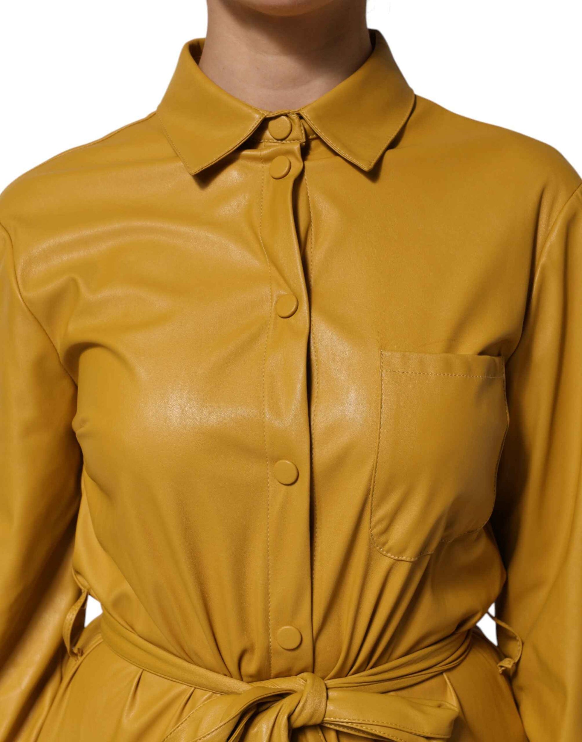 PINKO Polyester Belted Shirt Midi Long Sleeve Yellow Mustard by PINKO