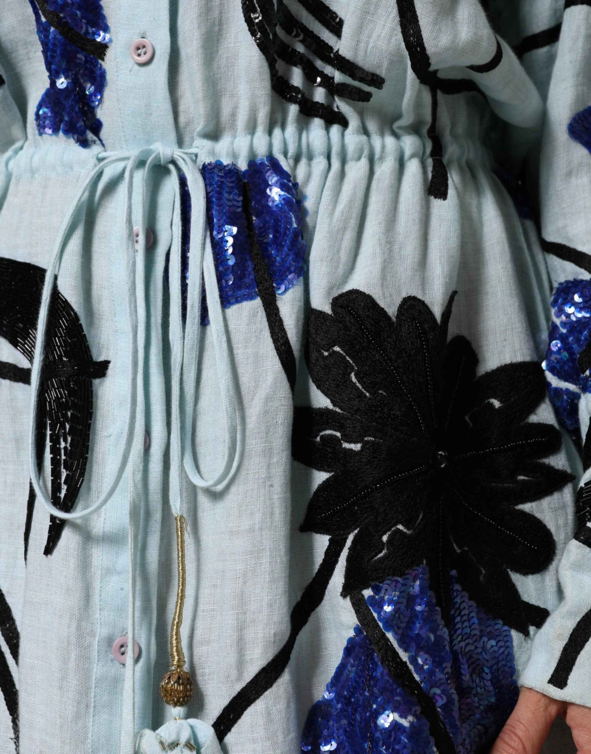Christian Pellizzari Blue Sequin Embellished Shirt Maxi Dress by Christian Pellizzari