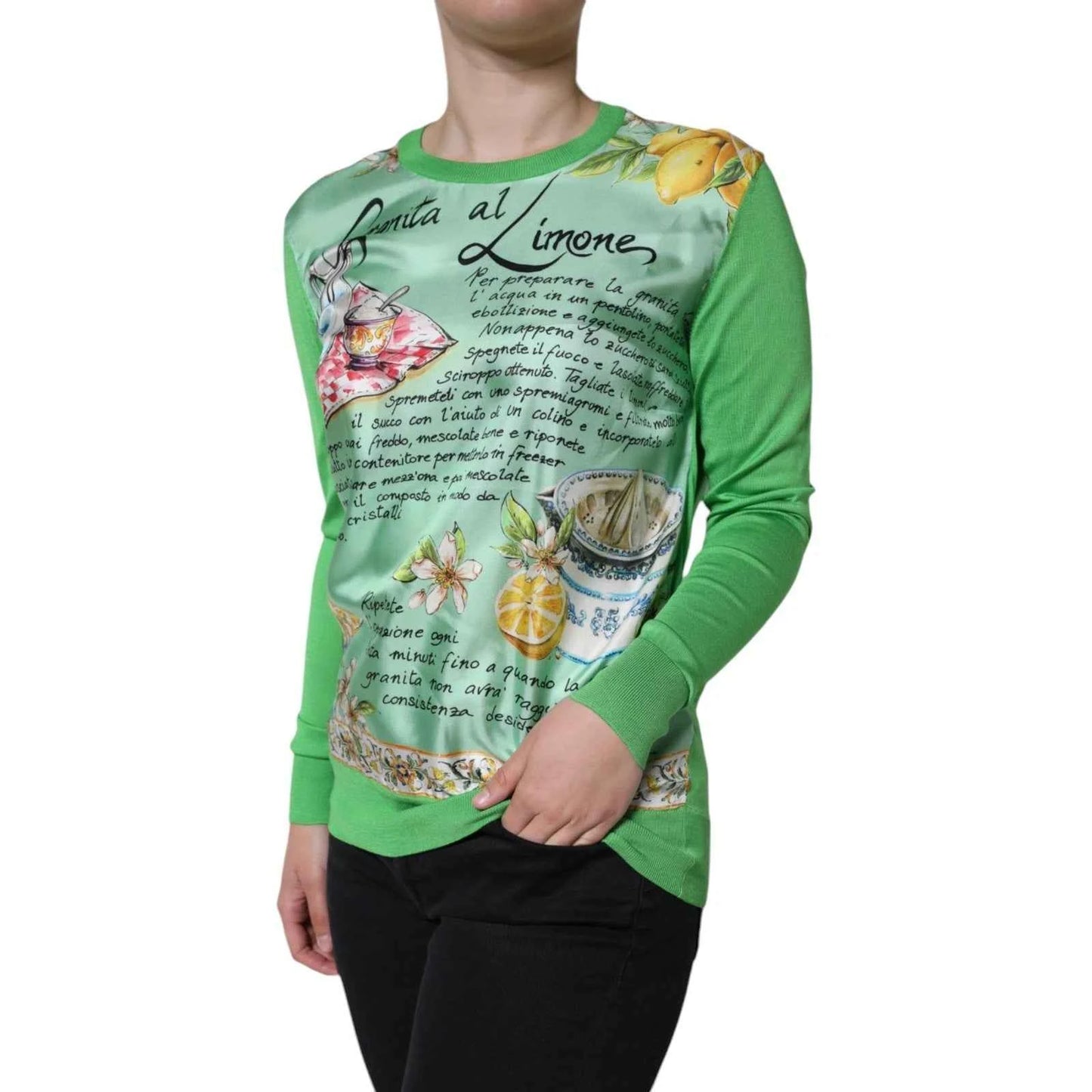 Dolce & Gabbana Green Lemon Print Pullover Silk Women Sweater by Dolce & Gabbana