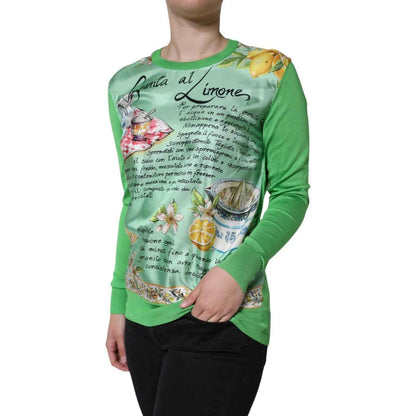 Dolce & Gabbana Green Lemon Print Pullover Silk Women Sweater by Dolce & Gabbana