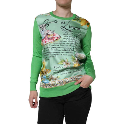 Dolce & Gabbana Green Lemon Print Pullover Silk Women Sweater by Dolce & Gabbana