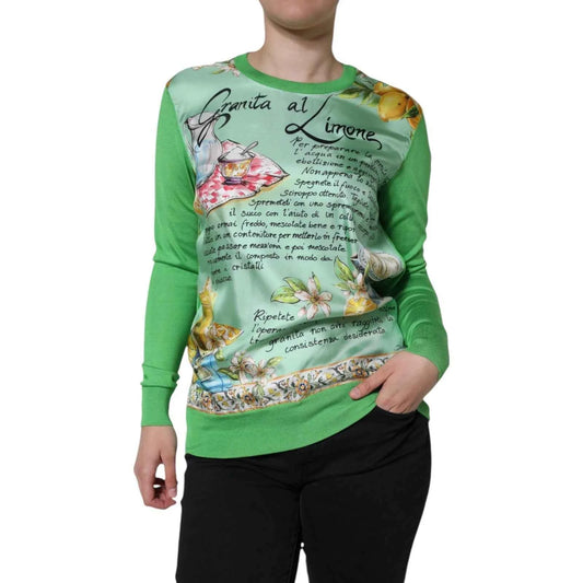 Dolce & Gabbana Green Lemon Print Pullover Silk Women Sweater by Dolce & Gabbana